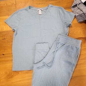 Victoria's Secret Soft Blue Pajama Set Waffle Knit